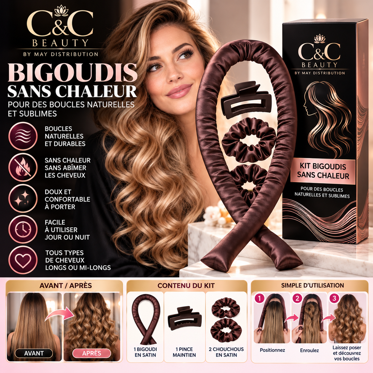 KIT BOUCLES SANS CHALEUR EN SATIN-C&C bEAUTY