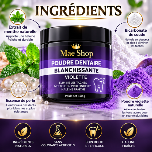 Poudre nettoyante violette pour les dents – 50 g